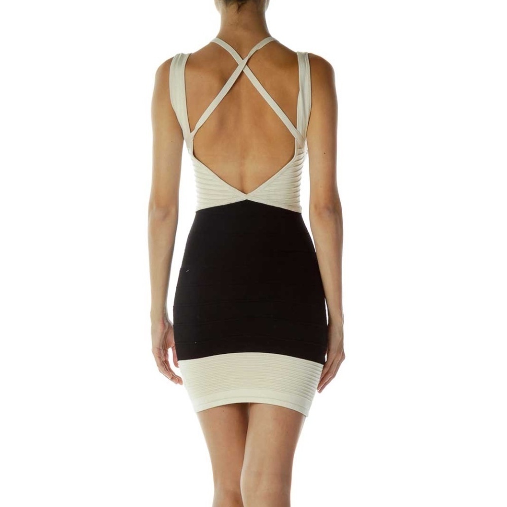 Wowcouture Beige Black Body-Con Dress - Picture 3 of 4